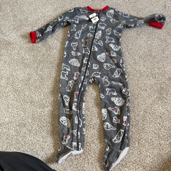 Monkey Bars Fleece Footie PJs Pyjamas 24M NEW Grey Red - Picture 1 of 7